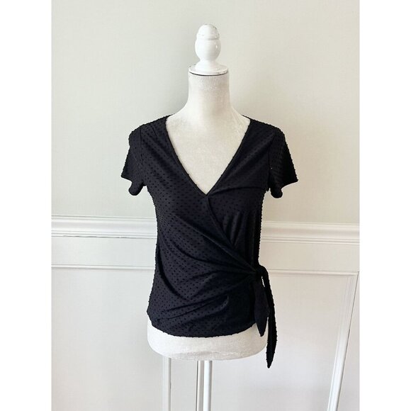 Alya Black Swiss Dot Crossover Side Tie Top - Picture 1 of 4